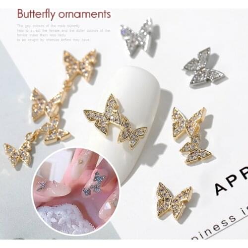 2 pieces nail butterfly ornament flash nails zircon rhinestone nail decoration gems butterfly nail alloy zircon nail art
