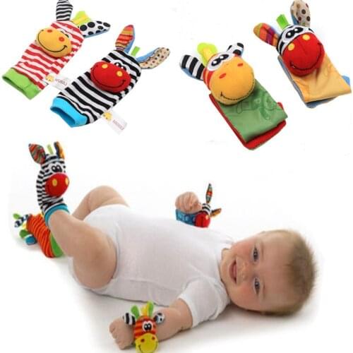 4 Pcs Infant Baby Rattle Toys Baby Toys 0 12 Months Cartoon Animal Wrist Rattles And Foot Socks Rattles Newborns Educational Toy