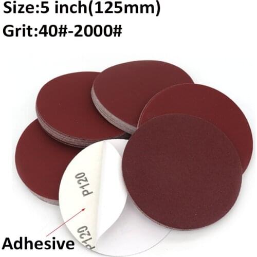 5 Inch 125mm Back Glue Sticker Sandpaper Dry Abrasive Red Sanding Disc For Wood Floor Metal 40 60 80 100 120 150 180-2000 Grit