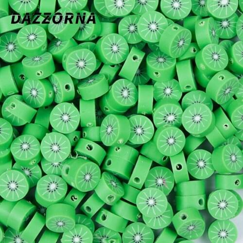 50/100Pcs Kiwi Beads Polymer Clay Beads 10mm Green Polymer Clay Spacer Beads For Jewelry Making DIY Bracelet Necklace