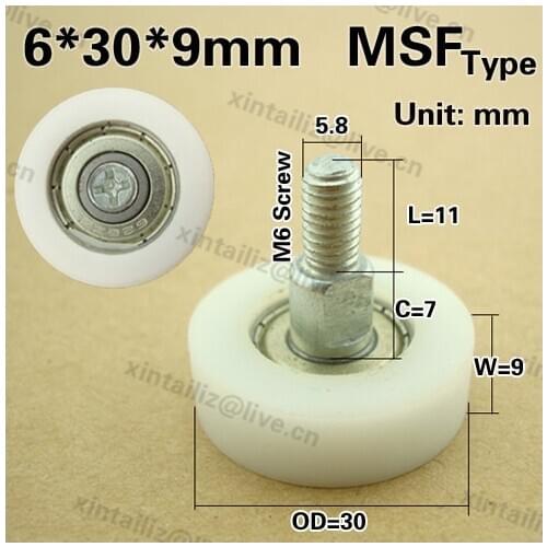 Free Shipiing 10pcs 30*9 626zz bearing coated with pom roller wheel M6 screw sliding screen roller