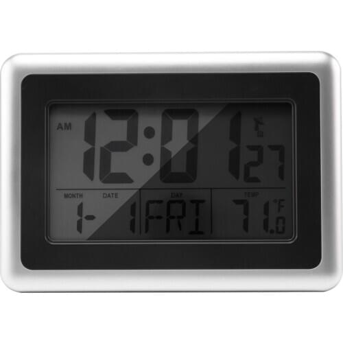Atomic Digital Wall Clock, Large Lcd Display, Battery Operated, Indoor Temperature, Calendar, Table Standing, Snooze Without Bac