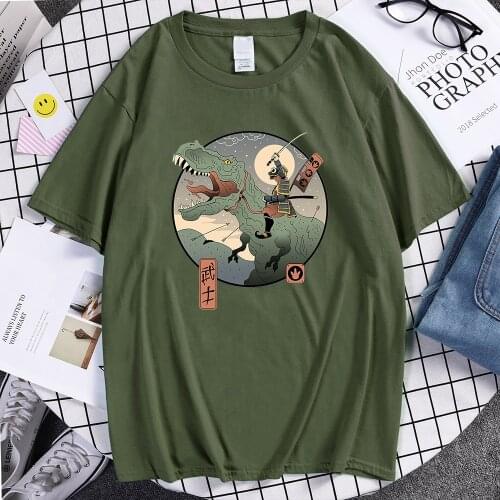 Ukiyoe Style Knight dinosaur Print T-Shirt Mens Street Hip Hop T-Shirts 2021 Summer Loose T Shirts Fashion Cool Brand Tops Male