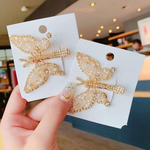 Crystal Pearl Butterfly Hair Clips For Women High-end Flower Hair Accessories Rhinestone Hairpins Bows Flower Hairgirps Barrette