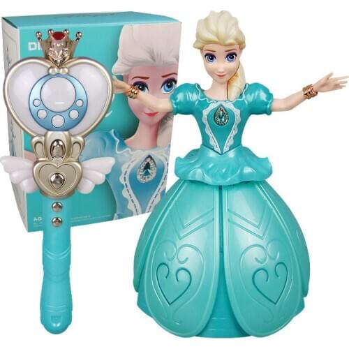 Disney Infrared Remote Control Princess Elsa Anna Toy With Wings Action Figure Rotating Dance Light Music Doll For Girl Gift