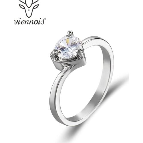 Viennois Silver Color Heart Ring for Women Simple Female Finger Rings with Zircon Minimalist Fashion Jewelry Romantic Gifts