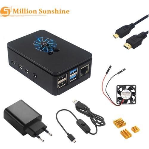 Raspberry Pi 4 Case Plastic Shell ABS Enclosure Box with Cooling Fan Heatsink Power Adapter Card HDMI Cable for RPI122