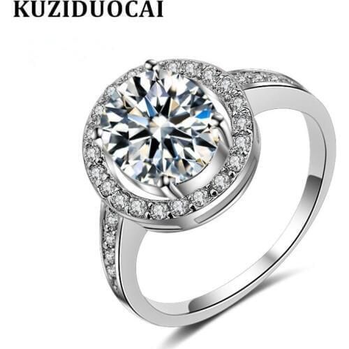 Kuziduocai New Fashion Jewelry Zircon Stainless Steel Round Wedding Bride Party Rings For Women Girls Gifts Anillos Bague R-822