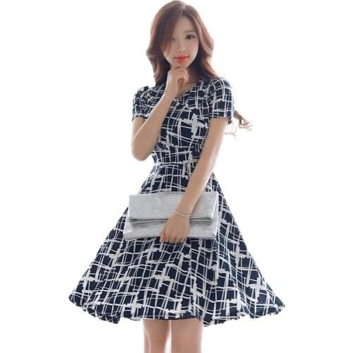 Summer Sexy A line Dress one piece korean ladies Short sleeve crew neck nightclub Party Dresses for women