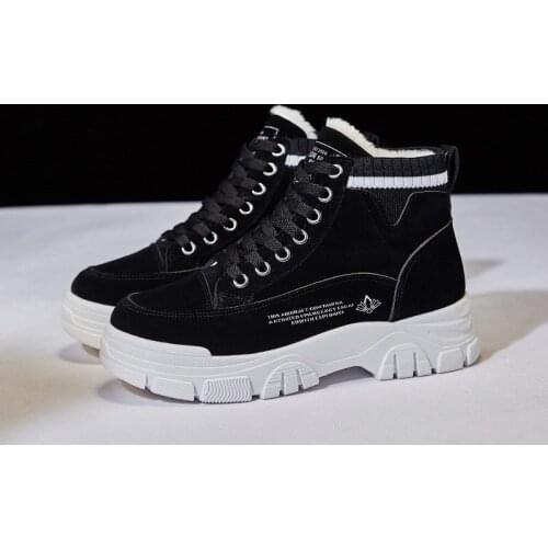 Fashion Casual Winter New Warm And Velvet Martin Boots Lace-up Womens Shoes Student Snow Boots Thick Bottom Womens Short Boots