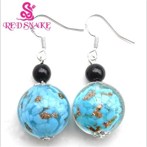 RED SNAKE Fashion Earring Handcraft Ablaze Blue with Golden sand spot Murano Glass Dangle Earrings
