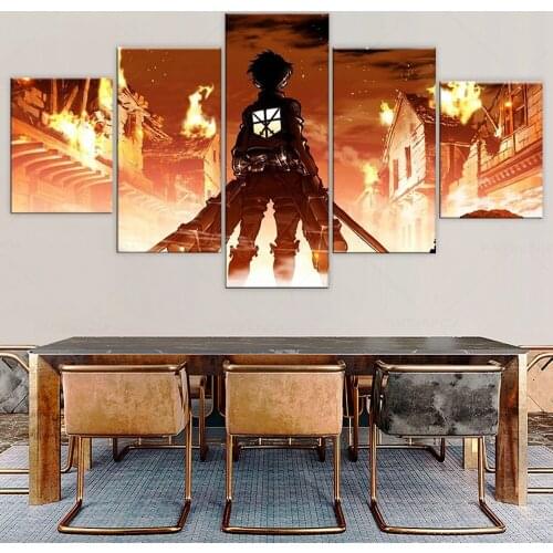 Modular Canvas Paintings Wall Art Home Decor HD Prints 5 Pieces Attack on Titan Eren Yeager Pictures Animation Posters Framework