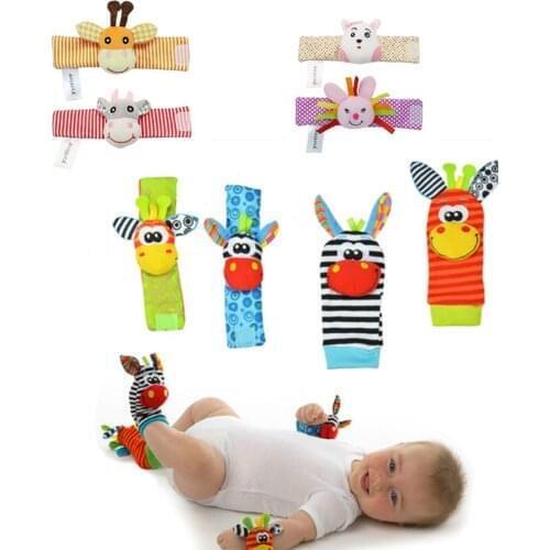 Cartoon Plush Socks Wrist Strap Rattles Baby Toys Wristbands Infant Soft Rattle Set Baby Sensory Foot Finder Toys Gift Hоски