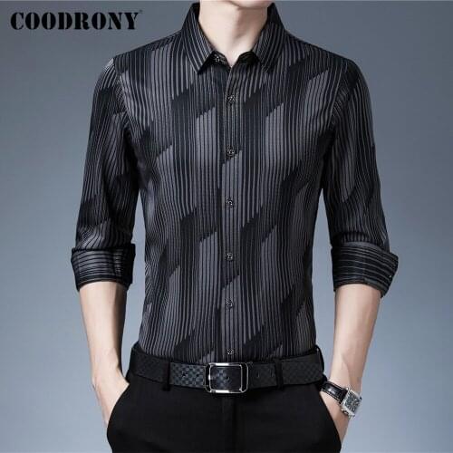 COODRONY Brand Spring Autumn New Arrival Streetwear Fashion Pattern Business Casual Slim Long Sleeve Shirt Men Clothing C6217