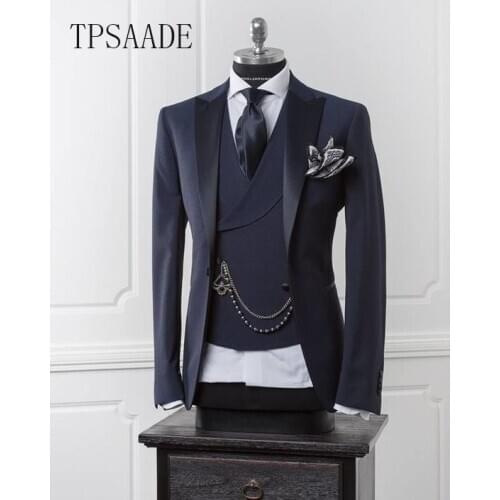 Navy Blue Men Blazer Business Modern Men Suit With Pants Slim Fit Wedding Suits For Men Prom Formal Jacket Tuxedo Costume Homme