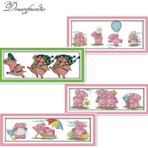 Piglets cross stitch kit aida 14ct 11ct count printed canvas stitches embroidery DIY handmade needlework