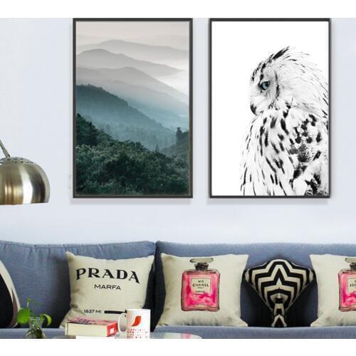 Nordic Forest Poster Black And White Owl Wall Art Canvas Painting Art Posters And Prints Wall Pictures For Living Room Frameless