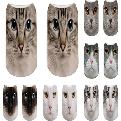New Fashion Kawaii 3D Printing Cat Face Socks Cute Unisex Cat Pattern Short Socks Meias Feminina Harajuku Funny Low Ankle Sock