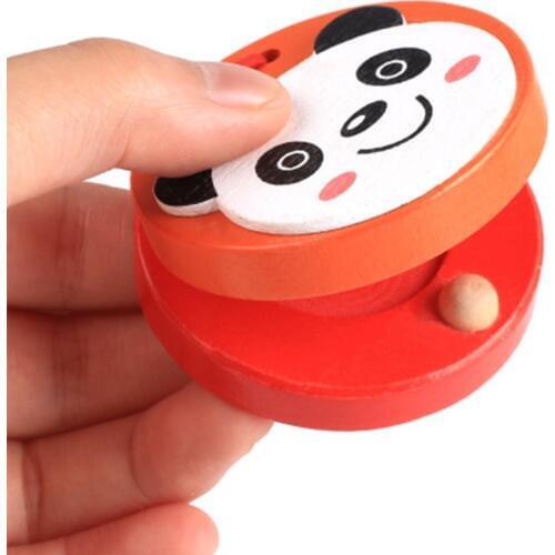 Educational Toy Wooden Cartoon Castanet Clapper Handle Musical Instrument Preschool Kid Children Hand Grasping Gift Random Color