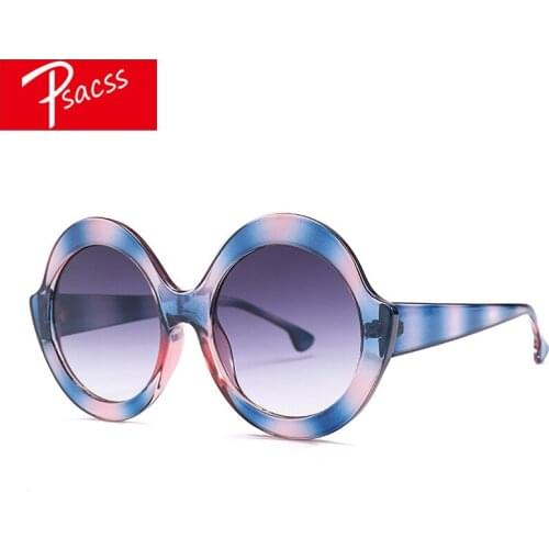 Psacss NEW Vintage Oversized Round Sunglasses Women Men Brand Designer Black Sun Glasses Womens Retro Mirror gafas de sol mujer