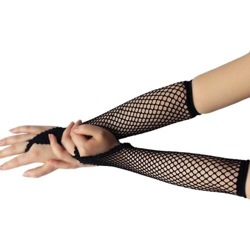 Solid Fingeless Women Net Gloves Party Girl Lace Mittens Breathable Performance Dance Mesh Fishnet Long Gloves