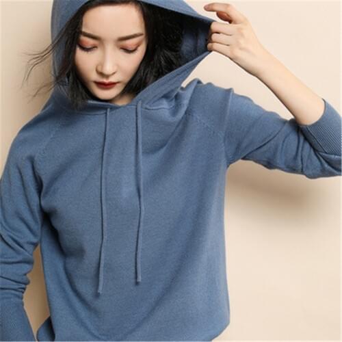 2020 Autumn Hooded Sweater Women Casual Solid Color Long Sleeve Knitted Sweater Top Winter Soft Elegant Pullover Jumpers