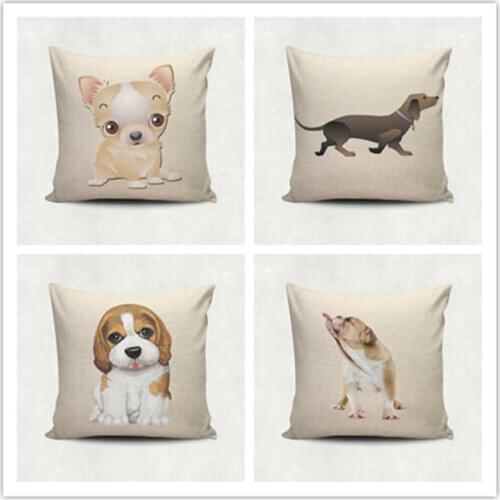 Pillow pad, cotton and hemp suit accessories, cute dog pattern, sofa, square 18 "inch pillow