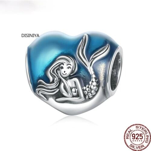 Disiniya Authentic Dream Mermaid Heart 925 Sterling Silver Charm Pendant for Original Bracelet Bangle Making Jewelry SCC281801