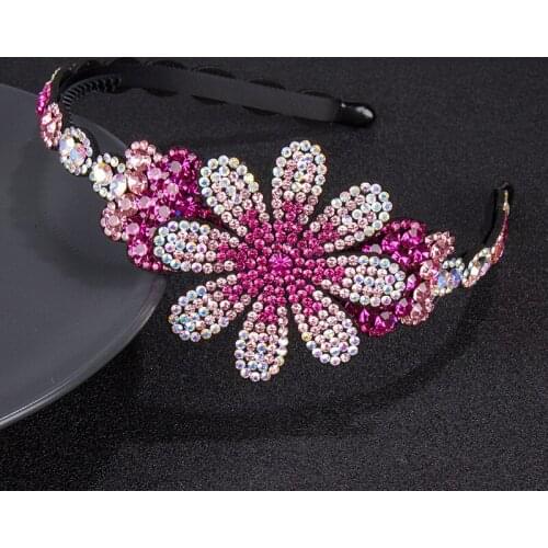 Womens Retro Multicolor Flower Hairband Luxury Czech Crystal Non-slip Border Girl Hairpin Ladies Fancy Hair Accessories Hairband