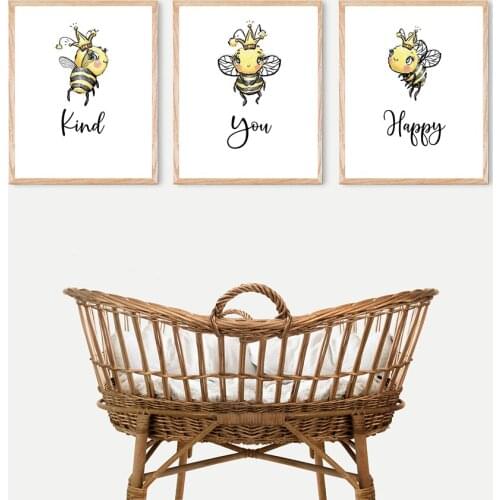Bees Prints Natural Poster Insects Vintage Kind Happy Quote Wall Art Canvas Painting Nursery Wall Decor For Girls Bedroom Home