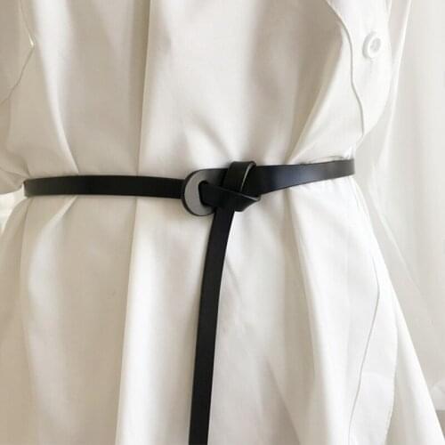 Pu Leather Thin Belt For Women Knotted Waist Strap Female Jeans Dress Luxury Brand Designer Fashion Decoration Waistband