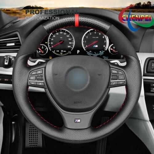DIY Hand-Sewn Carbon Fiber Leather Suede Car Steering Wheel Cover For BMW F11 M5 F10 F12 F13 Car Interior Accessories