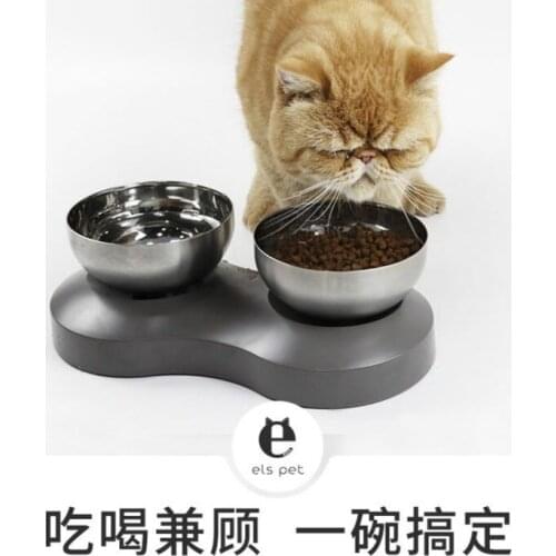 Oblique Mouth Cat Bowl Food Grade Stainless Steel Removable And Washable Cat Double Bowl Pet Food Bowl Pet Supplies