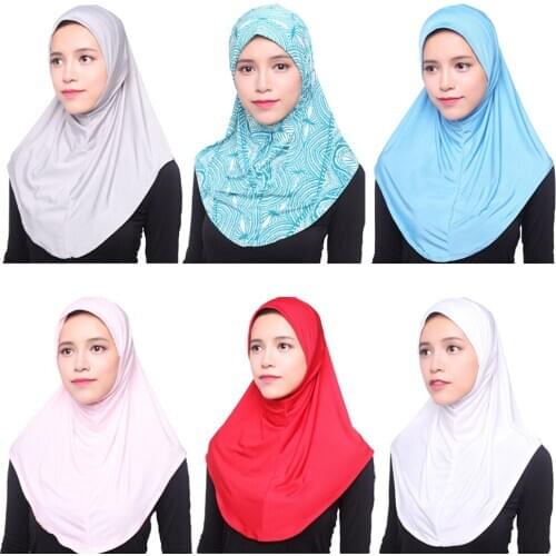One Piece Amira Hijab Muslim Women Print Head Scarf Wrap Shawl Pull On Ready To Wear Hijabs Islamic Niab Nikab Instant Headscarf