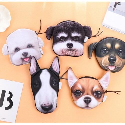 SLPF Plush Toys 3D Printing Creative Harajuku Cloth Bag Cute Animal Plush Dog Zipper Coin Key Clutch Bag Children Boys Girls M03