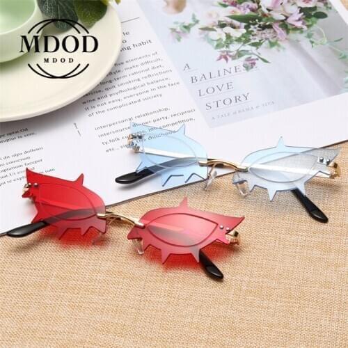 MDOD Cat Eye Sunglasses Fashion Luxury Brand Designer 2020 Women Rimless Red Pink Small Sun Glasses UV400 Shades Eyewear
