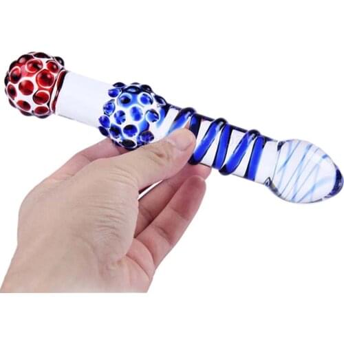 Glass Dildo Wand Sex Toys Realistic Crystal Dilldo Spiral G-Spot Artificial Penis Granule Pyrex Double Ended Female Dilido