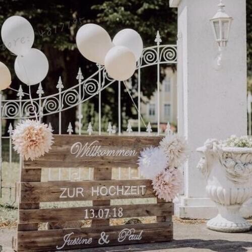 German Language Custom Wedding Sign Vinyl Sticker Wedding Party Weclome Board Decals Customized Couples Names Vinyl Murals AZ896