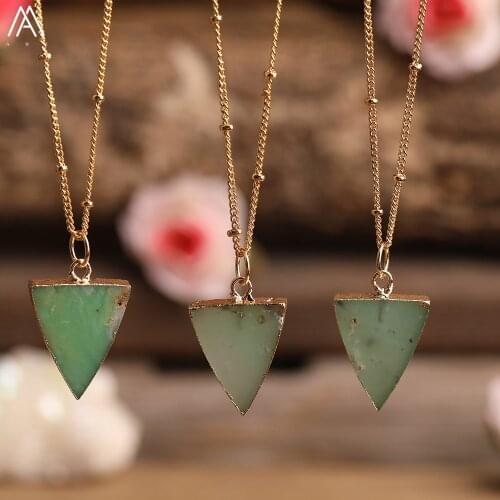 Natural Australian Jades Stones Triangle Pendant Gold Chains Necklace Boho Women Teengirls Stones Friendship Necklace Jewelry