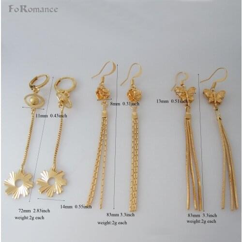 THREE STYLES FLOWER BUTTERFLY DANGLE YELLOW GOLD OVERLAY GEAR ROSE BUTTERFLY DANGLER 3.3" EARRING