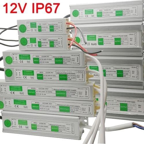 DC12V IP67 Waterproof Outdoor LED Driver Lighting Transformers Power Supply 10W 15W 20W 25W 30W 45W 50W 60W 80W 100W 120W 150W