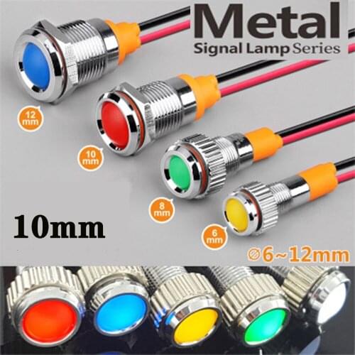 High quality 10mm metal Indicator lights no wire power signal lamp LED indication waterproof Signal lamp mini indicator light