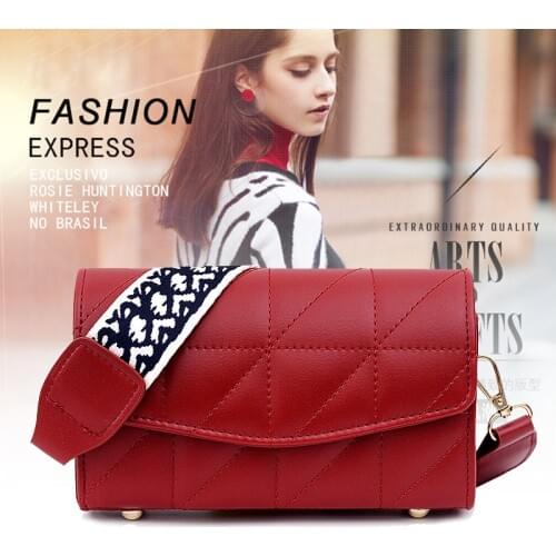 Women Cross-Body Bag PU Leather Retro Rhombus Square Pocket Detachable Adjustable Wide Strap Shoulder Bag