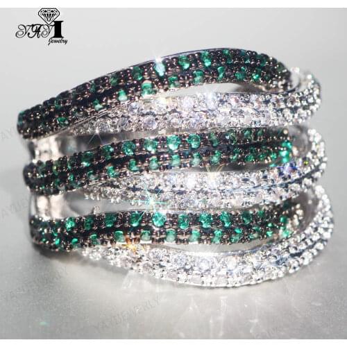 YaYI Jewelry Princess Cut 260+pcs White Green Zircon Silver Color Engagement Lovers Wedding Heart Valentines Day Girls Rings