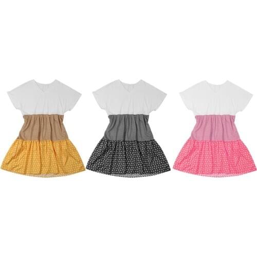 Womens Fashion Print Stitching V-Neck Short Sleeve Dress