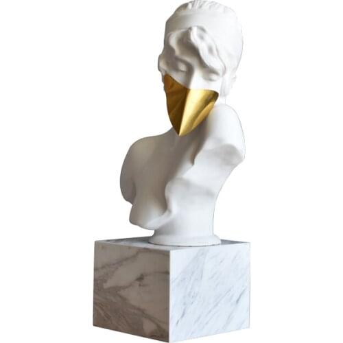 Golden Mask White Girl Goddess Art Sculpture Marble Baseb Figurine Resin Crafts