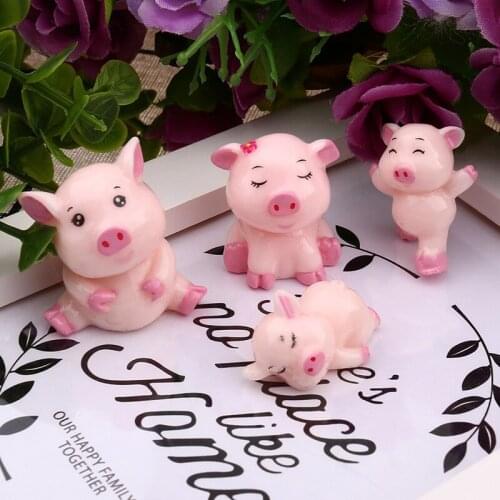 1pcs Cute Pig Animal Model Figurine Home Decor Miniature Fairy Garden Decoration Accessories Statue Resin Craft Figure