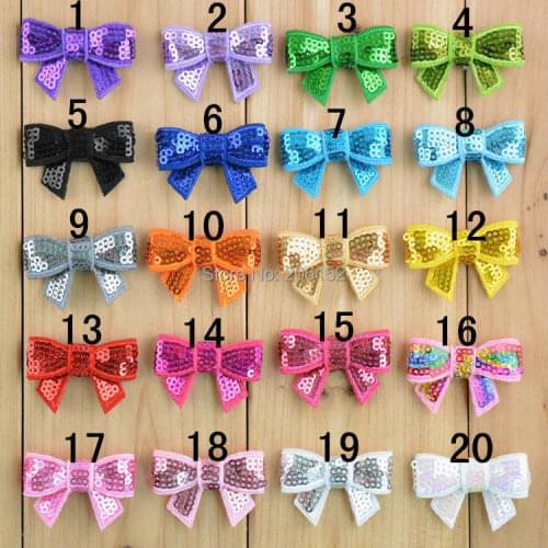 12pcs/lot Mini Sequin Hair Bow, 4cm Embroidered Bow knot, Shiny Bow Hair for DIY Headwear Hair Accessories