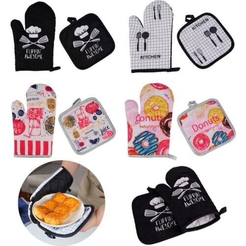 2pc/Set Microwave Baking BBQ Glove Cotton Cute Oven Mitts Heat Resistant Linen Potholders Non-slip Kitchen Cooking Tools Mitten