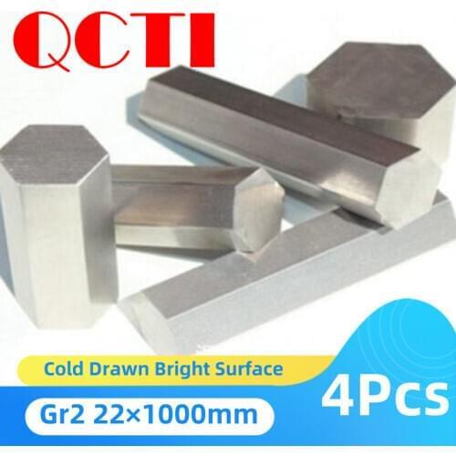 4Pcs Gr2 Titanium Hex Bar Rod Pickling Cold Drawn Bright Surface 22×1000mm Hexagonal Rods for Various Processing